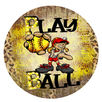 Play Ball Sign, Girls Softball Sports Sign, Signs, Round Metal Wreath Sign, Craft Embellishment