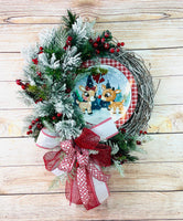 Reindeer Wreath, Flocked Grapevine Wreath, Christmas Wreath, Christmas Decor, Holiday Wreath, Christmas, Front Door Wreath,