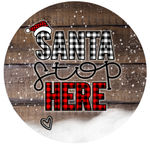 Santa Stop Here Sign, Christmas Sign, Buffalo Check Plaid Sign, Metal Round Wreath Sign, Craft Embellishment