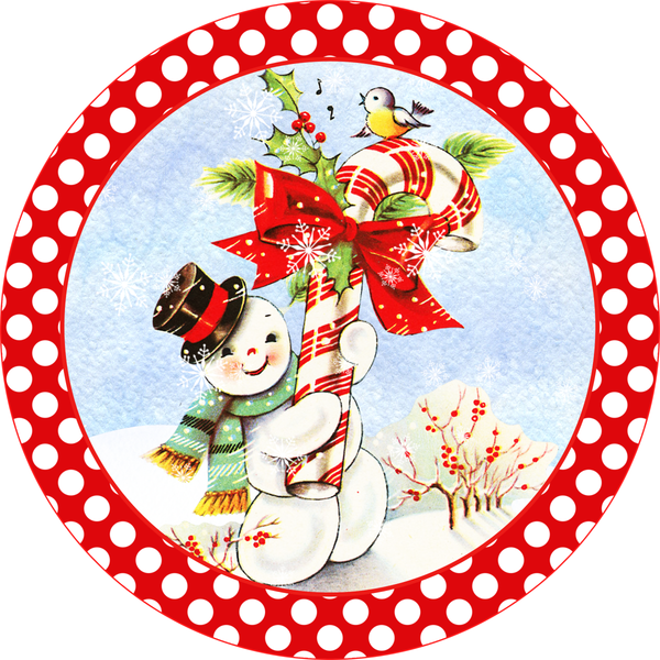 Snowman Candy Cane , Retro Snowman Sign, Christmas Sign, Winter Signs, Metal Round Wreath, Wreath Center, Craft Embellishments