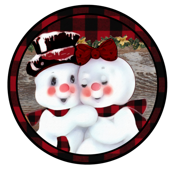 Christmas Snowman Buffalo Check, Snowman Couple Sign, Christmas Sign, Winter Signs, Metal Round Wreath, Wreath Center, Craft Embellishments