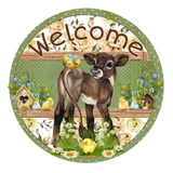 Welcome Cow Sign, Spring Sign, Farm Animals Sign, Farmhouse Sign, Signs, Everyday  Sign, Home Decor, Metal Round Wreath Sign