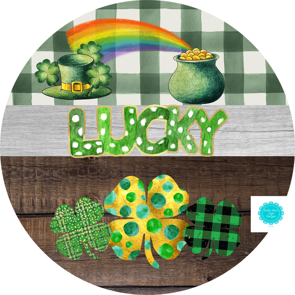 Lucky Sign, Pot of Gold Sign, Shamrock Sign, St. Patrick's Day Sign, Winter Rainbow Signs, Metal Round Wreath, Wreath Center, Craft Embellishments