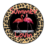 Summer Lovin Sign, Flamingo Sign, Leopard Decor, Summer Sign, Round Metal Wreath Sign, Craft Embellishment