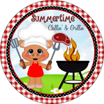 Summertime Chillin & Grillin Sign, Piggy Sign, BBQ Sign, Summer Picnics Sign, 4th of July Sign, Signs, Summer Sign, Home Decor, Metal Wreath Sign