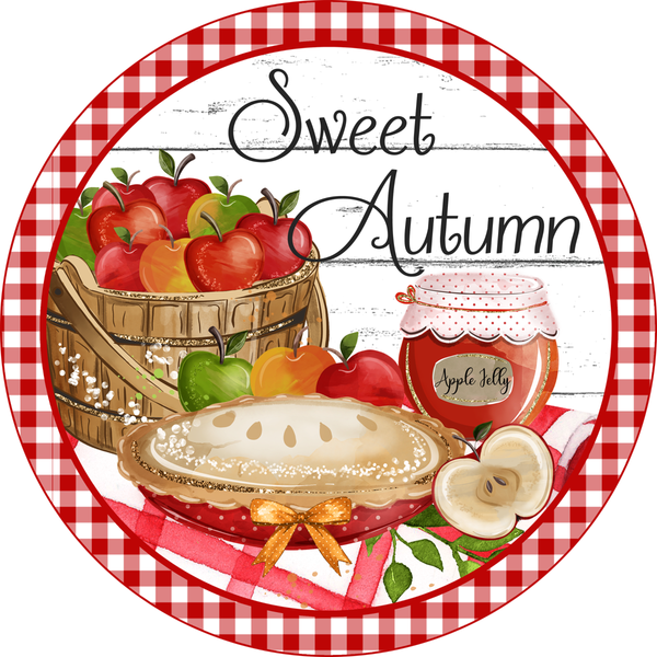 Sweet Autumn Sign, Fall Sign, Fall Apples Sign, Metal Round Wreath Sign, Craft Embellishment