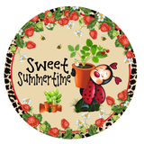 Sweet Summertime Sign, Ladybug Sign, Strawberries Sign, Summer Sign, Signs, Round Metal Wreath Sign, Craft Embellishment