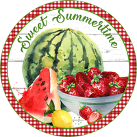 Sweet Summertime Sign, Watermelon Sign, Strawberries Sign, Summer Sign, Signs, Round Metal Wreath Sign, Craft Embellishment