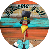 Welcome Y'all Sign, Fall Sign, Fall Turkey Sign, Thanksgiving Sign, Metal Round Wreath Sign, Craft Embellishment