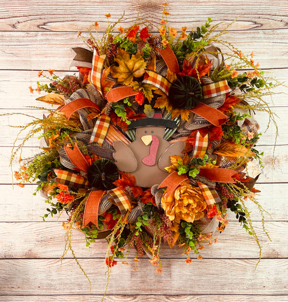 Thanksgiving Wreath, Turkey Wreath, Front Door Wreath, Farmhouse Rustic Wreath, Country Style Wreath, Krazy Mazie Kreations