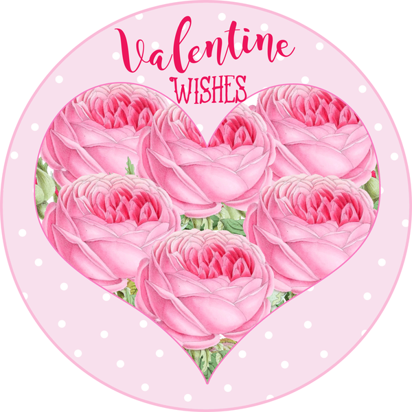 Valentine Wishes Sign, Heart Sign, Love Sign, Happy Valentine's Day Sign, Hearts Sign, Metal Round Wreath Sign