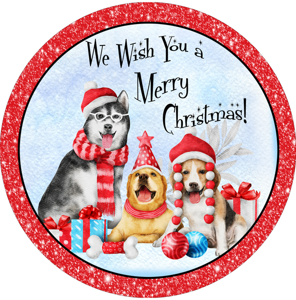 We Wish You A Merry Christmas Sign, Dog Sign, Christmas Sign, Winter Signs, Metal Round Wreath, Wreath Center, Craft Embellishments