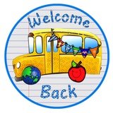 Welcome Back Sign, School Bus Sign, Home School Sign, Back To School Sign, Metal Round Wreath Sign, Craft Embellishment