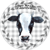Welcome Sign, Cow Sign, Buffalo Check Sign, Year Round Sign, Round Metal Round Wreath Sign, Craft Embellishment