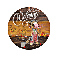 Welcome Sign, Cow Sign, Farmhouse Sign, Year Round Sign, Round Metal Round Wreath Sign, Craft Embellishment