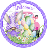 Welcome Easter Gnome Truck Sign, Easter Gnome Bunnies Sign, Easter Spring Signs, Front Door Wreath Sign, Round Metal Wreath Sign, Craft Embellishment