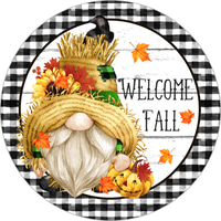 Welcome Fall Sign, Fall Sign, Fall Scarecrow Gnome Sign, Metal Round Wreath Sign, Craft Embellishment