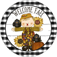 Welcome Fall Sign, Scarecrow Sign, Fall Sign, Metal Round Wreath Sign, Craft Embellishment