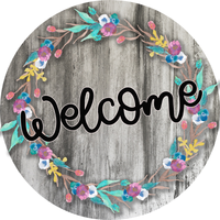 Welcome Sign, Floral Sign, Everyday Sign, Year Round Sign, Round Metal Round Wreath Sign, Craft Embellishment
