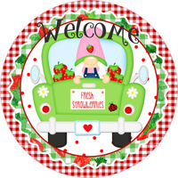 Welcome Sign, Fresh Strawberries Sign, Gnome Truck Sign, Summer Sign, Signs, Round Metal Wreath Sign, Craft Embellishment