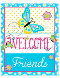 Welcome Spring Sign, Spring Sign, Butterflies and Flowers Signs, Everyday Sign, Square Metal Wreath Signs, Wreath Center, Craft Embellishment