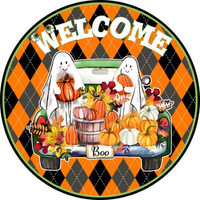 Welcome Sign, Fall Sign, Fall Pumpkin Truck Sign, Metal Round Wreath Sign, Craft Embellishment