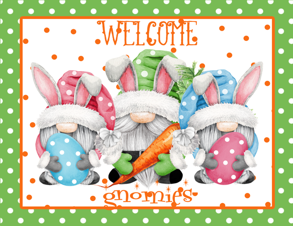 Welcome Gnomies Sign, Easter Sign, Spring Easter Gnome Sign, Happy Easter Signs, Front Door Wreath Sign, Metal Square Wreath Sign