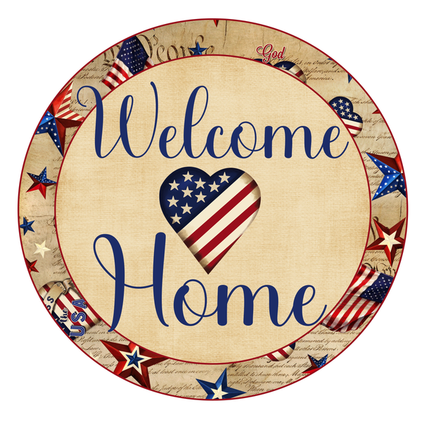 Welcome Home Sign, Patriotic Sign, 4th of July Sign, Signs, Summer Sign, Home Decor, Metal Wreath Sign