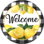 Welcome Sign, Lemons Sign, Black and White Check Sign, Year Round Sign, Round Metal Round Wreath Sign, Craft Embellishment