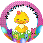 Welcome Peeps Sign, Easter Sign, Happy Easter Sign, Easter Chick Signs, Front Door Wreath Sign, Round Metal Wreath Sign, Craft Embellishment