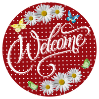 Welcome Sign, Spring Sign, Spring Daisy Sign, Red Polka Dot Sign, Everyday Sign, Round Metal Wreath Signs