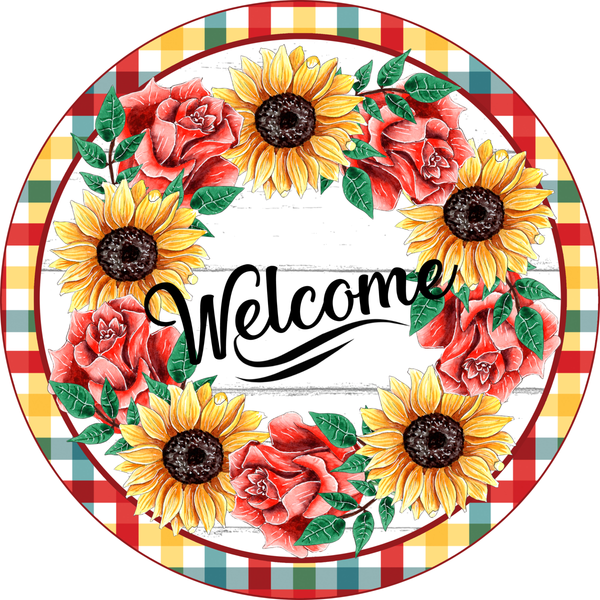 Welcome Sign, Fall Roses and Sunflowers Sign, Fall Leaves Sign, Metal Round Wreath Sign, Craft Embellishment