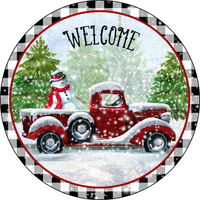 Welcome Snowman Sign, Snowman Sign, Christmas Sign, Winter Red Truck Signs, Metal Round Wreath, Wreath Center, Craft Embellishments