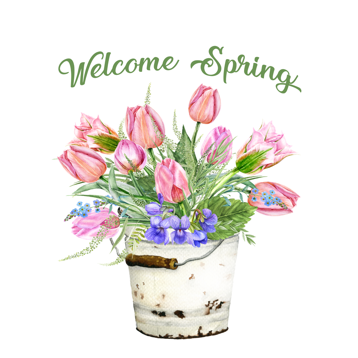Welcome Spring Sign, Spring Flower Bucket Sign, Welcome Signs, Spring ...