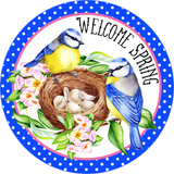 Welcome Spring Sign, Birds Sign, Spring/Summer Sign, Polka Dots Sign, Everyday Sign, Round Metal Wreath Signs