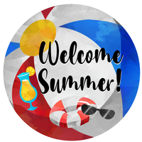 Welcome Summer Sign, Beach Ball Sign, Summer Beach Decor, Summer Sign, Round Metal Wreath Sign, Craft Embellishment
