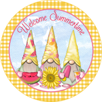 Welcome Summertime Sign, Gnome Sign, Watermelon Decor, Summer Sign, Signs, Round Metal Wreath Sign, Craft Embellishment