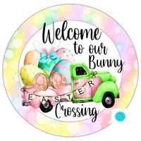 Welcome To Our Bunny Crossing Sign, Happy Easter Sign, Easter Eggs Sign, Truck Sign, Easter Spring Signs, Front Door Wreath Sign, Round Metal Wreath Sign, Craft Embellishment