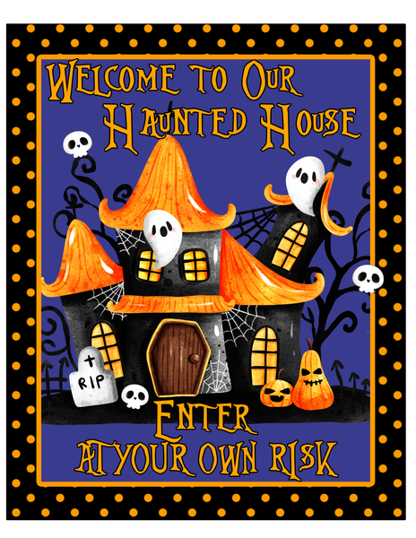 We To Our Haunted House Sign, Halloween Sign, Ghost Signs, Square Metal Wreath Sign, Craft Embellishment