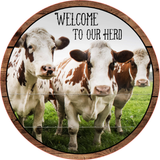 Welcome To Our Herd Sign, Cow Sign, Farm Animal Sign, Year Round Sign, Round Metal Round Wreath Sign, Craft Embellishment