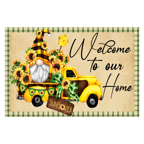 Welcome To Our Home Sign, Sunflower Gnome Sign, Farmhouse Signs, Everyday Sign, Signs, Metal Wreath Sign