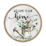 Welcome To Our Home Sign, Watering Can Sign, Everyday Sign, Year Round Sign, Round Metal Round Wreath Sign, Craft Embellishment