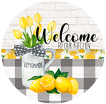 Welcome To Our Kitchen Sign, Lemons Sign, Lemonade Sign, Year Round Sign, Round Metal Round Wreath Sign, Craft Embellishment