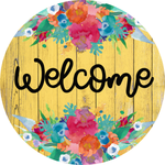 Welcome Sign, Spring Sign, Spring Flowers Sign, Farmhouse Rustic Sign, Everyday Sign, Round Metal Wreath Signs
