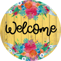 Welcome Sign, Spring Sign, Spring Flowers Sign, Farmhouse Rustic Sign, Everyday Sign, Round Metal Wreath Signs
