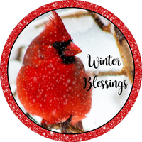 Winter Blessings Sign, Cardinal Sign, Winter Sign, Holiday Sign, Christmas Decor, Metal Round Wreath Signs, Home Decor, Craft Embellishments