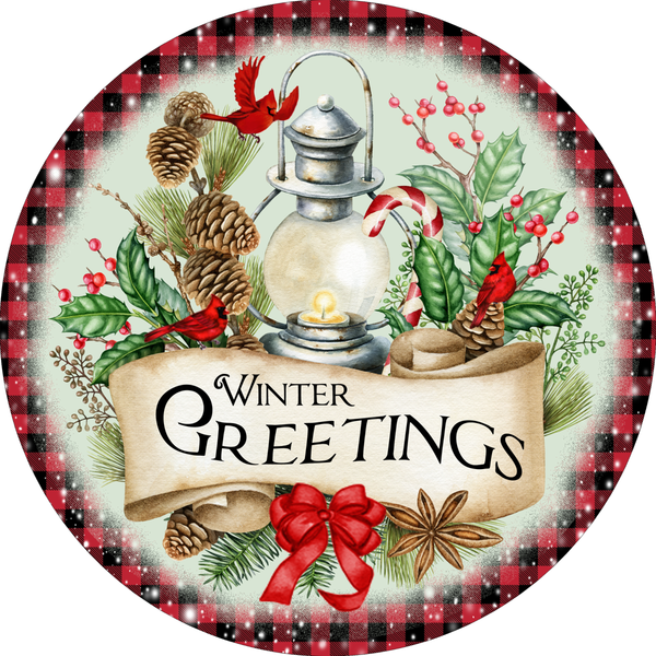 Winter Greetings, Lantern Sign, Christmas Sign, Winter Signs, Metal Round Wreath, Wreath Center, Craft Embellishments