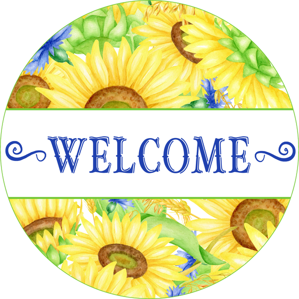 Welcome Sign, Sunflower Sign, Blue Sign, Farmhouse Sign, Signs, Everyday  Sign, Home Decor, Metal Round Wreath Sign