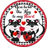 You hold The Key To My Heart Sign, Valentines Sign, Skunk Sign, Polka Dot Sign, Hearts Sign, Metal Round Wreath Sign, Craft Embellishment