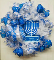 Hanukkah Wreath, Blue and Silver Wreath, Hanukkah Door Decor, Menorah Decor,